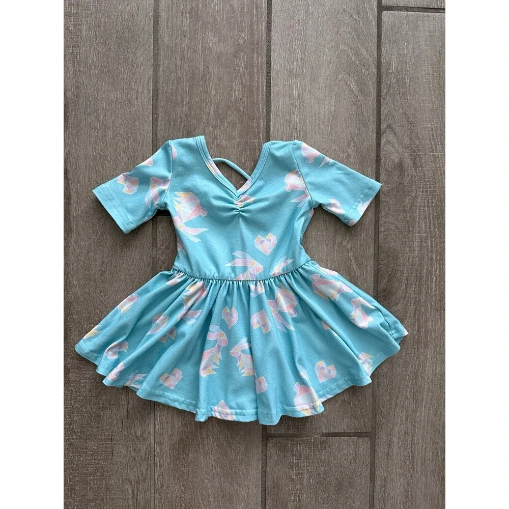 Dot Dot Smile Baby Girls 6-12M Blue Bunny Heart Twirl Dress Strappy Back Soft